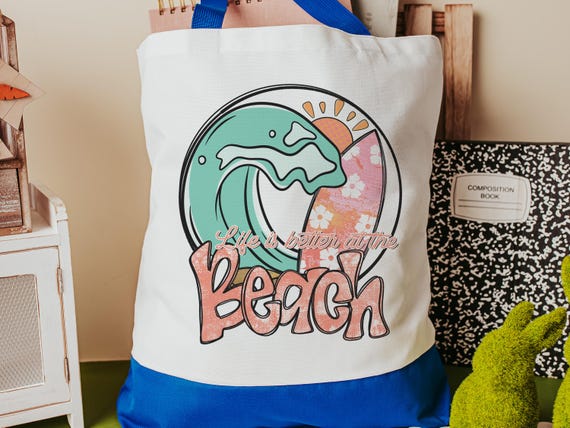 life is better at the beach summer tote bag for work, surfer girl gifts, cute beach bags for women, beach bachelorette party gifts for