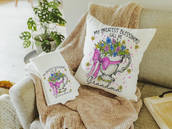 Personalized my greatest blessings call me Grandma throw pillows