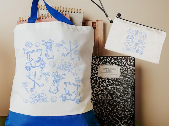 Golf icons columbia blue tote bag + wristlet