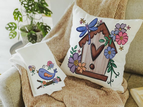 Birdhouse Throw Pillow & Towel Set