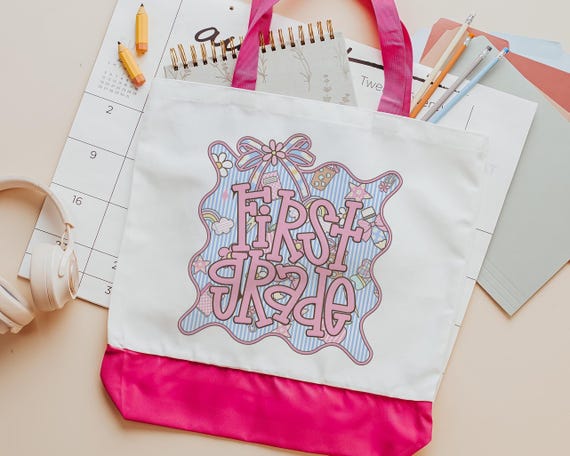 first grade teacher tote bag for school, 1st grade back to school gifts for teachers, cute teacher appreciation gift for women, elementary