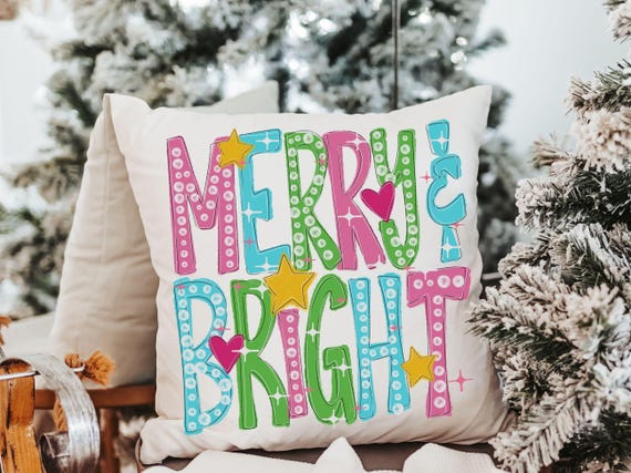 merry and bright holiday throw pillows for couch, colorful Christmas decorative pillows for bed, trending Christmas gifts for new homeowners