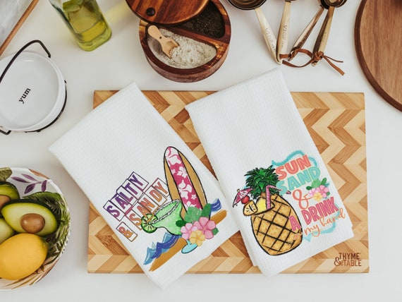 margarita bar towels, beach house gift, sun sand and a drink in my hand pineapple kitchen decor, summer kitchen towels, beach lover gift