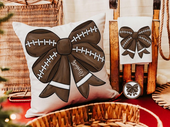 personalized football coquette bow football mom gift set for women, cute football rally towel, football bow ornament wood, football cheer