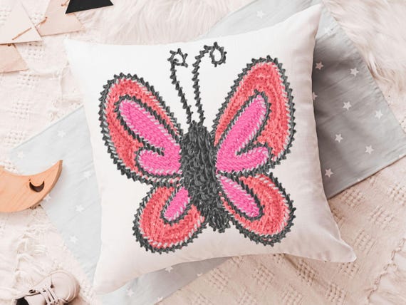 pink butterfly throw pillow for bed cute butterfly gifts for her, garden nursery decor, reading nook pillow, birthday gifts for little girl