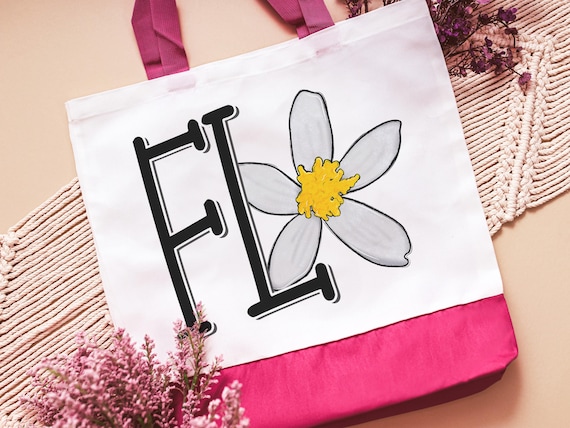 Florida tote bag for beach, Florida Christmas gifts for realtors, Florida girls trip beach gifts for women, Florida state flower orange