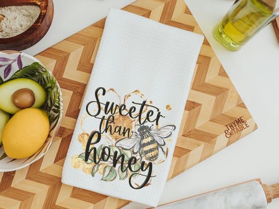 sweeter than honey cute kitchen towels for moms, beekeeper gift, bumble bee kitchen decor, honey bee gifts for women, spring decor for home