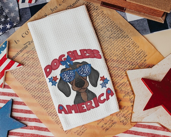 Dog Bless America Dachshund Towel