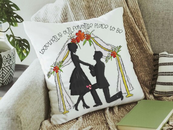 together is our favorite place to be wedding throw pillow for bed, unique engagement gifts for couple, fiance gift for her, future wife gift