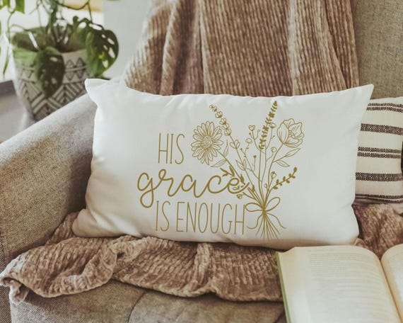 his grace is enough floral lumbar pillow cover 12x20, Christian Christmas gifts for her, 2 Corinthians 12 9 scripture throw pillow for couch