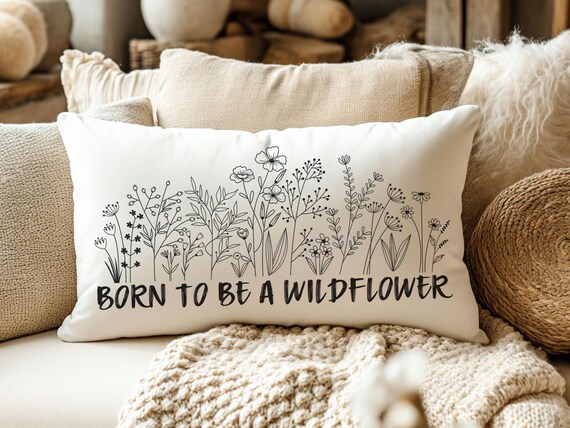 born to be a wildflower lumbar throw pillows for couch boho decorative pillows for girls, unique housewarming gift for daughter, nursery