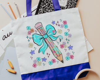 Bolso de mano con lazo para lápices con estampado de leopardo colorido para maestros, regalos de regreso a clases para compañeros de trabajo, lindo bolso de mano para maestros para libros, primer