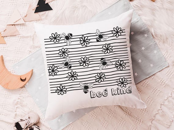 bee kind inspirational throw pillow for kids reading nook pillow for classroom, honey bee baby shower gifts, bumble bee nursery decor, cute