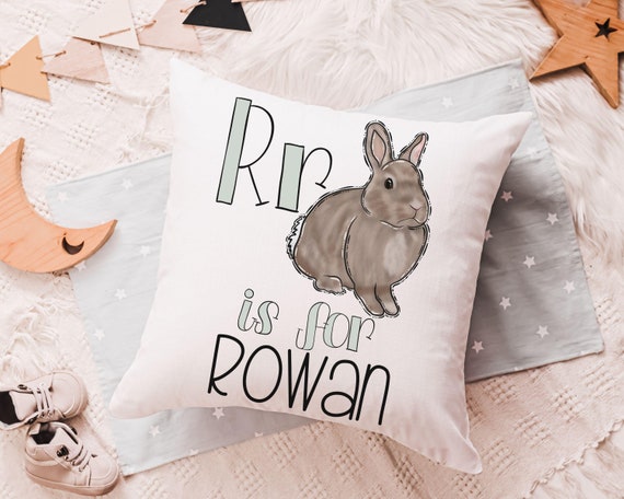 personalized r is for rabbit throw pillow with name, bunny nursery decor, best gifts for little girls baby shower gifts for baby girls