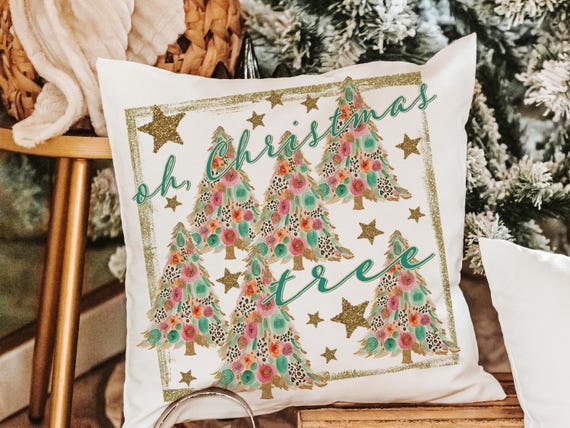 oh Christmas tree leopard print Christmas tree throw pillows for couch, floral Christmas accent pillow covers Christmas gifts for coworkers
