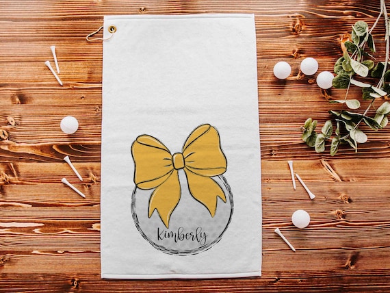 personalized yellow school spirit golf coquette golf towel with name, golf Christmas gifts for golfers, high school girls golf team gifts