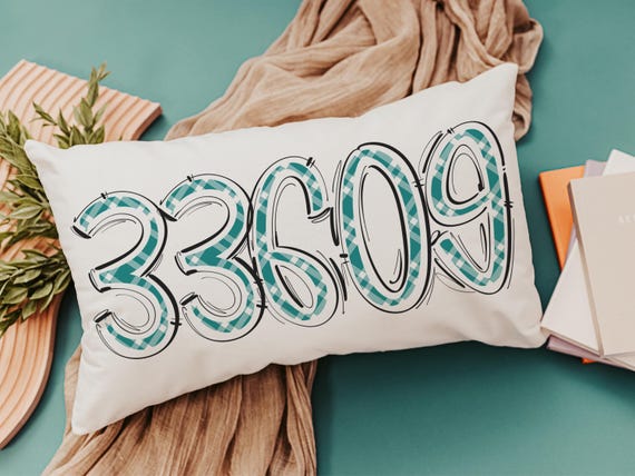 Custom Teal Plaid Zip Code Pillow