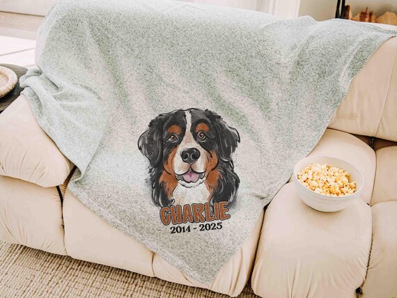 bernese mountain dog blanket personalized in memory of dog blanket for dog lovers, dog sympathy gift with name, loss of dog memorial gift