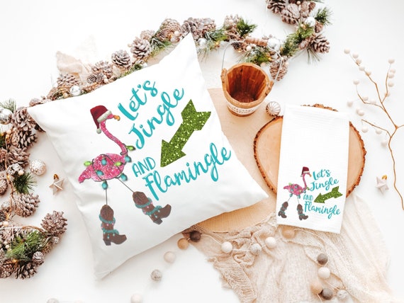 let's jingle and flamingle flamingo Christmas decorations, tropical Christmas decor, funny Christmas gifts for new home owners, beach