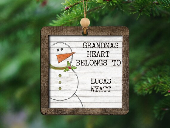 grandmas heart belongs to grandkids ornament snowmen ornaments personalized Christmas gifts for grandma, family ornament, stocking stuffers