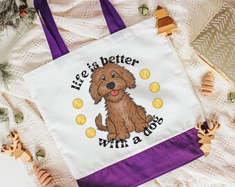 life is better with a dog tote bag for women, labradoodle mom labradoodle gifts, Christmas gifts for dog lovers, stocking stuffers for best