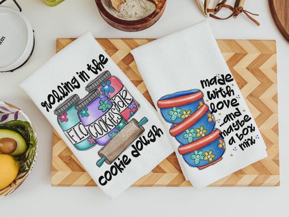 cookie dough kitchen towel for Mom, whimsical kitchen decor, made with love funny baking gifts for women, cookie kitchen linens, rolling in