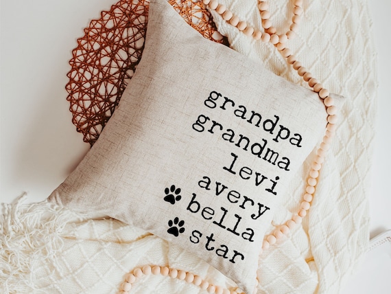 Personalized Family & Dog Names Throw Pillow