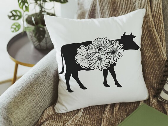 Floral Cow Throw Pillows