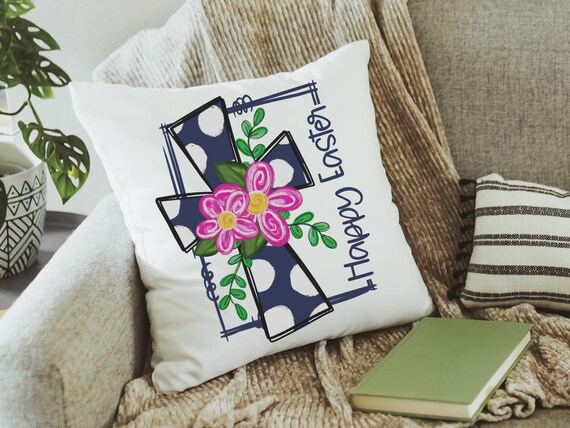 Floral Easter cross throw pillow