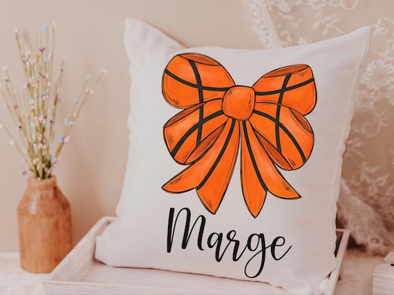 personalized girly basketball throw pillow for bed cute basketball gifts for girls, basketball coquette room decor for teens, basketball mom