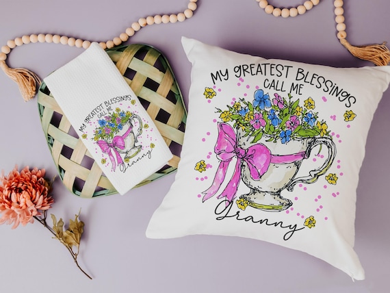 Personalized my greatest blessings call me Abuela throw pillows