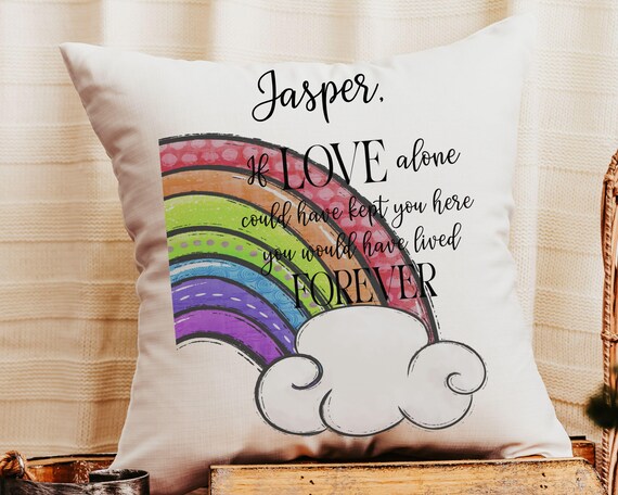 personalized pet rainbow bridge throw pillow for couch, loss of pet sympathy gift for women, remembrance pillow for sofa, pet loss memorial