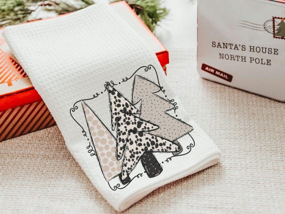 boho Christmas tree Christmas kitchen towels, cute Christmas housewarming gifts for couple, blush pink Christmas kitchen hand towels, secret