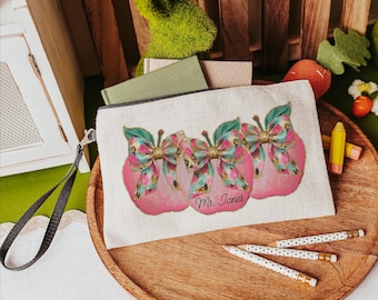 Estuche para lápices personalizado con diseño de manzana y cremallera para profesores, regalos para la vuelta al cole para compañeros de trabajo, regalos para el primer día de clases para profesores.