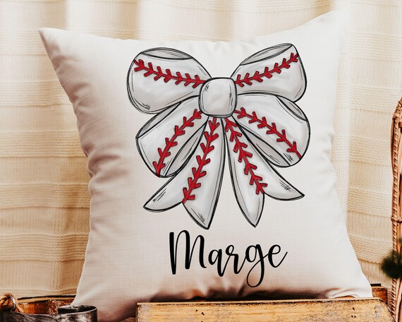 personalized baseball coquette throw pillows for dorm, baseball mom gift, cute baseball girl accessories, baseball girlfriend accent pillows
