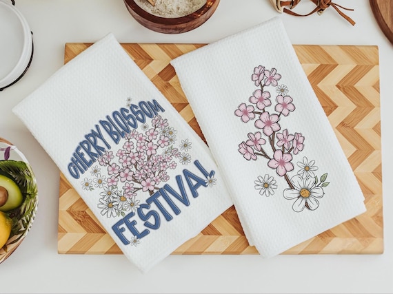 cherry blossom festival Sakura kitchen towels for summer hand towels for bathroom, Japanese aesthetic floral kitchen decor, Washington DC