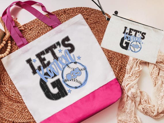 Personalized lets go baseball tote bag & wristlet with zipper
