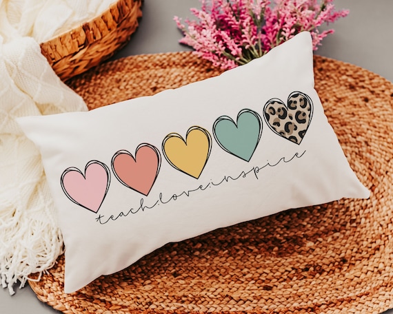 teach love inspire boho teacher pillow covers 12x20 lumbar pillows for chair, 2025 teacher appreciation gift from admin, cute teacher throw