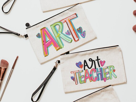 cute pencil pouch with zipper, art school art teacher gifts for women, back to school gifts for teachers, school supplies pouch