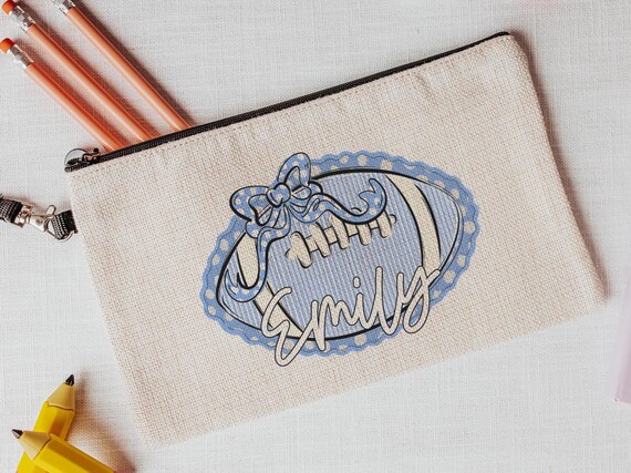 personalized school spirit pencil bag for girls, cheer squad gifts, carolina blue coquette makeup bag for teenage girls, 2026 senior cheer