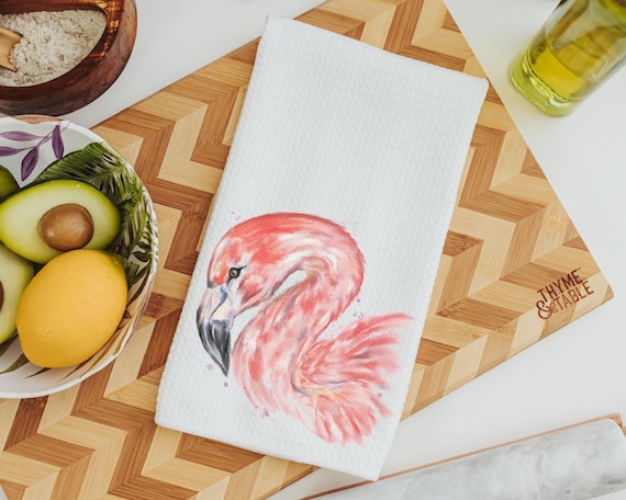watercolor flamingo kitchen towel beachy kitchen decor, pink flamingo hand towels for bathroom, flamingo gifts for her, coastal decor coral