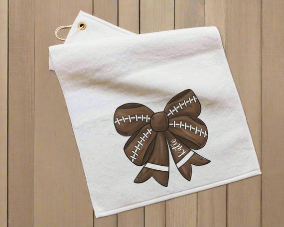 personalized football coquette bow football rally towel, custom game day football bow sports towel with name, cute football mom gifts, cheer