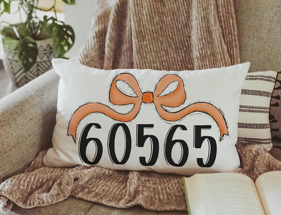 personalized fall coquette throw pillow for dorm, college gifts for best friends, custom zip code pillow cover, college dorm decor for girls