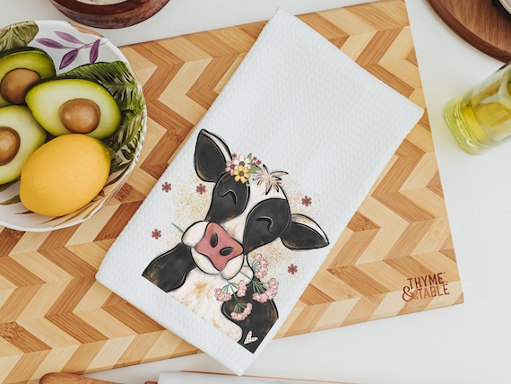 floral cow hand towels for bathroom, cute cow gifts for cow lovers, farm kitchen towels for daughter, spring kitchen gift for friend, best