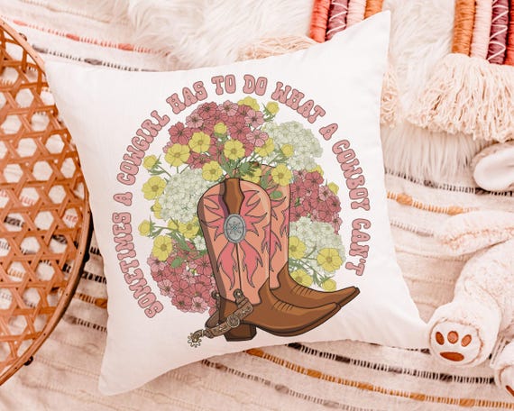 cowgirl throw pillow for couch, girl power gifts, country western nursery decor girl, female empowerment reading nook pillow, country girl