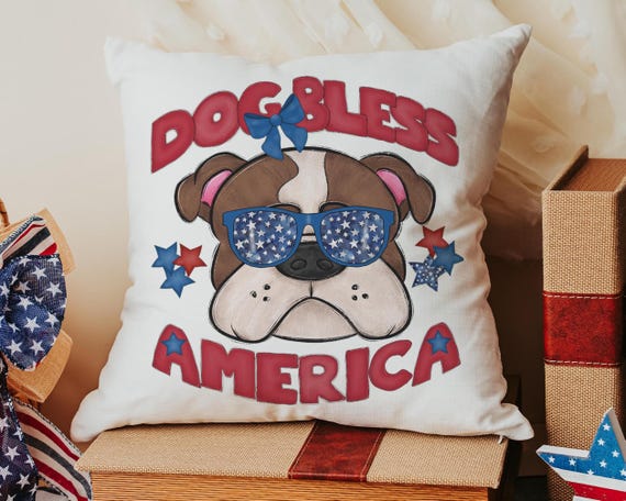 Dog Bless America English Bulldog Pillows