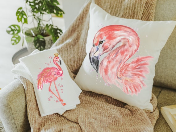 queen flamingo kitchen towel pink flamingo throw pillows for couch, lanai decor, coastal decor beach house gifts, cute gifts for best friend