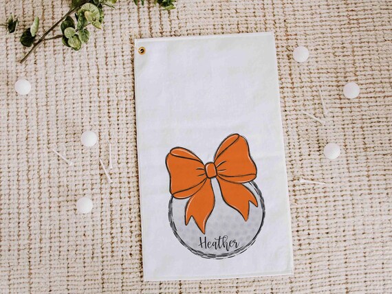 personalized orange school spirit golf towels for golf bags, cute golf Christmas gifts for golfers, golf gifts for high school seniors, best