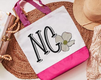 North Carolina state flower tote bag for gift, North Carolina Christmas gifts for realtors, Wake Forest NC gifts for Xmas, flowering dogwood