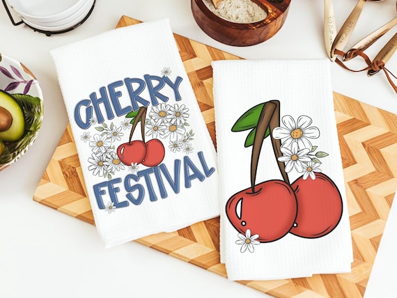 cherry festival fruit kitchen towels for summer hand towels for bathroom, cherry kitchen decor, Michigan gifts for adults, trendy kitchen